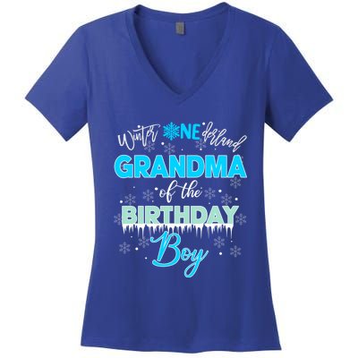 Grandma Of The Birthday Gift Winter Onederland Family Funny Gift Women's V-Neck T-Shirt