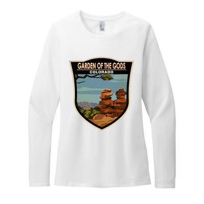 Garden Of The Gods Colorado Landmark Badge Womens CVC Long Sleeve Shirt