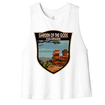 Garden Of The Gods Colorado Landmark Badge Women's Racerback Cropped Tank