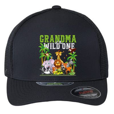 Grandma Of The Wild One Zoo Birthday Safari Jungle Animal Flexfit Unipanel Trucker Cap