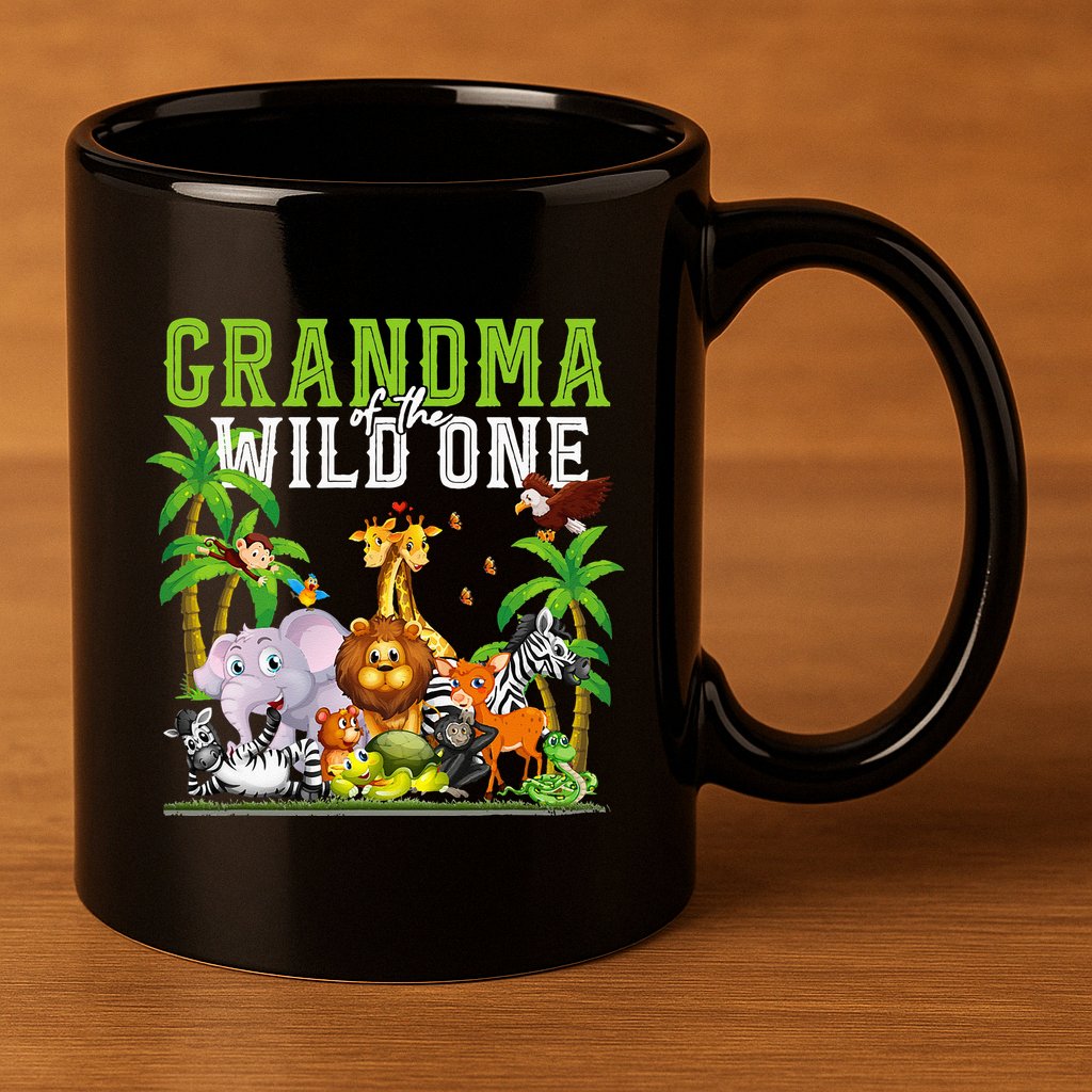 Grandma Of The Wild One Zoo Birthday Safari Jungle Animal 11oz C Handle Ceramic Mug