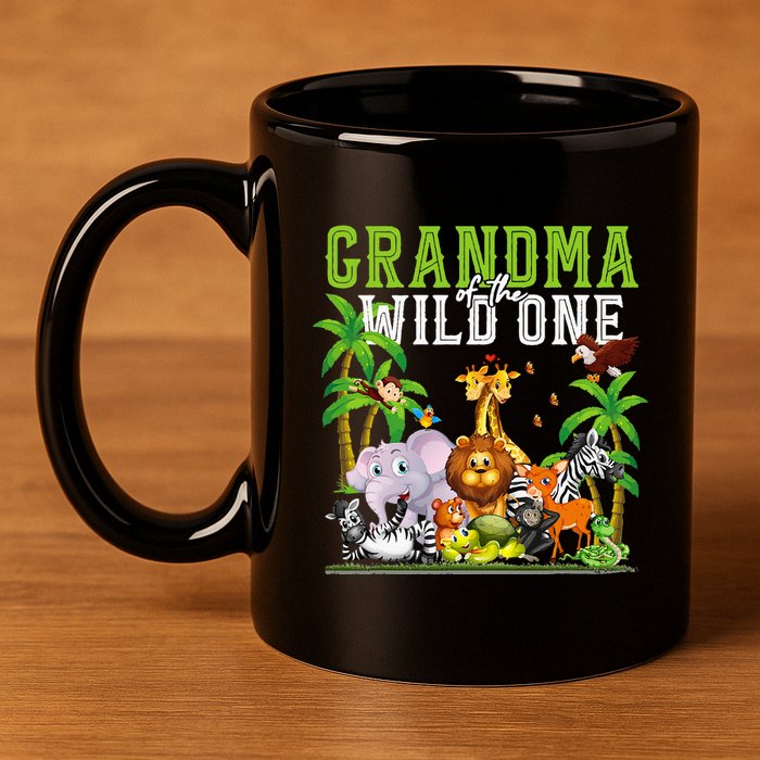 Grandma Of The Wild One Zoo Birthday Safari Jungle Animal 11oz C Handle Ceramic Mug