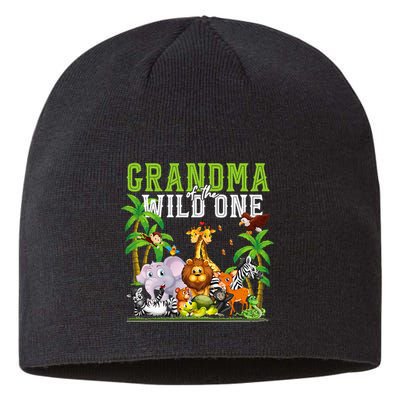 Grandma Of The Wild One Zoo Birthday Safari Jungle Animal Sustainable Beanie