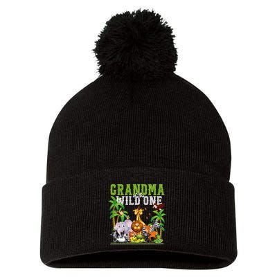 Grandma Of The Wild One Zoo Birthday Safari Jungle Animal Pom Pom 12in Knit Beanie