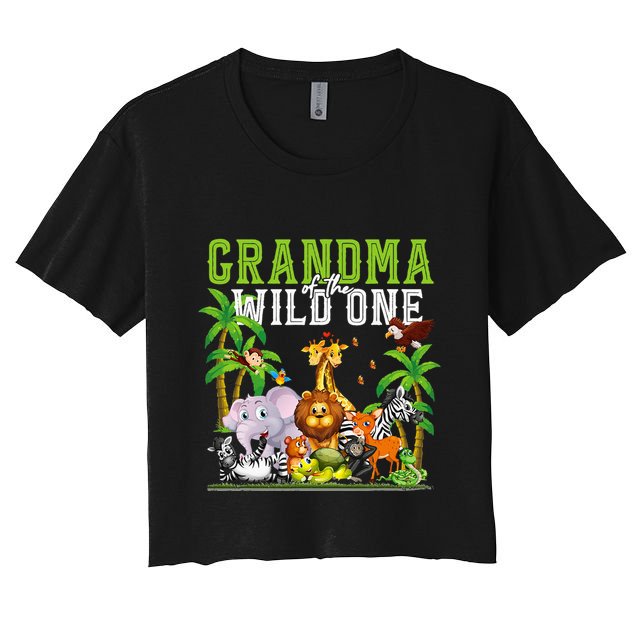 Grandma Of The Wild One Zoo Birthday Safari Jungle Animal Crop Top