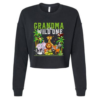 Grandma Of The Wild One Zoo Birthday Safari Jungle Animal Cropped Pullover Crew
