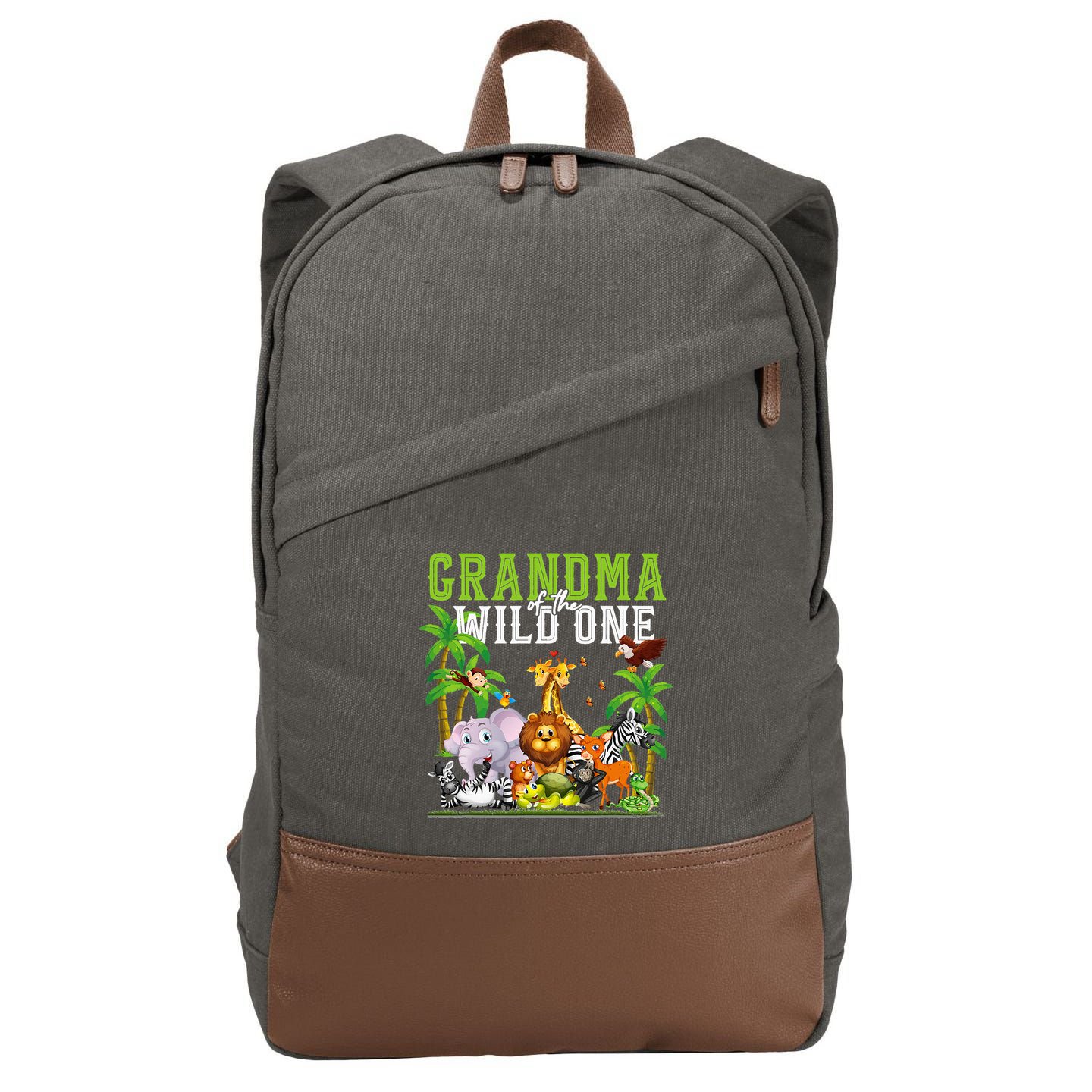 Grandma Of The Wild One Zoo Birthday Safari Jungle Animal Cotton Canvas Backpack