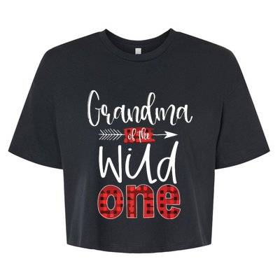 Grandma Of The Wild One Buffalo Plaid Lumberjack 1 Birthday Premium Bella+Canvas Jersey Crop Tee