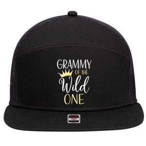 Grammy Of The Wild One First Birthday Matching Family Gift 7 Panel Mesh Trucker Snapback Hat