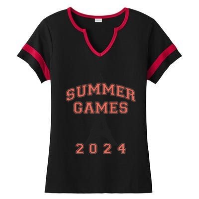 Games Of The Xxxiii Olympiad Summer Games 2024 Eiffel Tower Ladies Halftime Notch Neck Tee