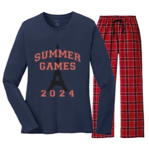 Games Of The Xxxiii Olympiad Summer Games 2024 Eiffel Tower Women's Long Sleeve Flannel Pajama Set 