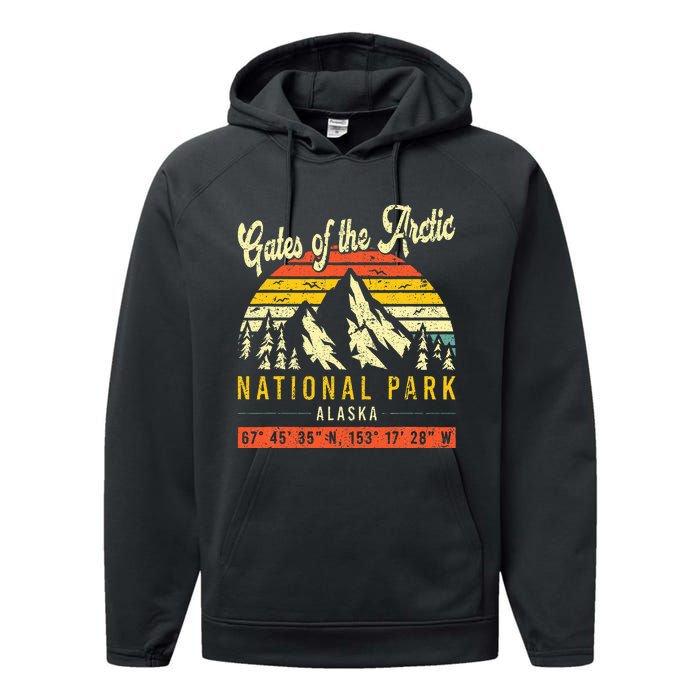 Gates Of The Arctic Vintage Retro Alaska National Park Performance Fleece Hoodie