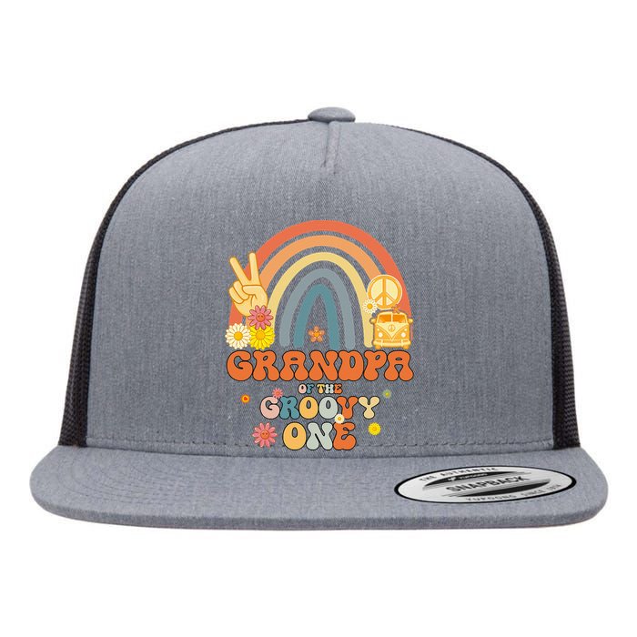 Grandpa Of The Groovy One Rainbow Boho Birthday Party Flat Bill Trucker Hat