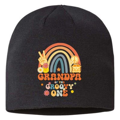 Grandpa Of The Groovy One Rainbow Boho Birthday Party Sustainable Beanie