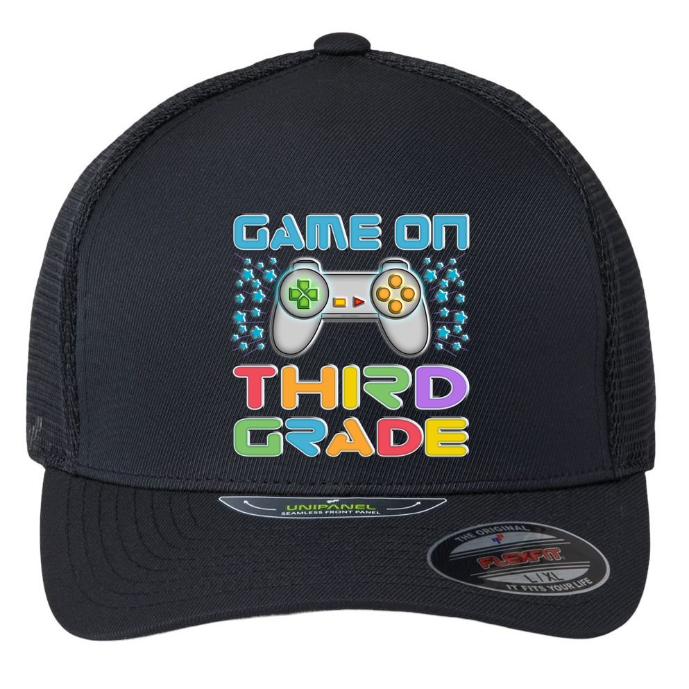 Game On Third Grade Gamers Back To School Gift Cute Gift Flexfit Unipanel Trucker Cap
