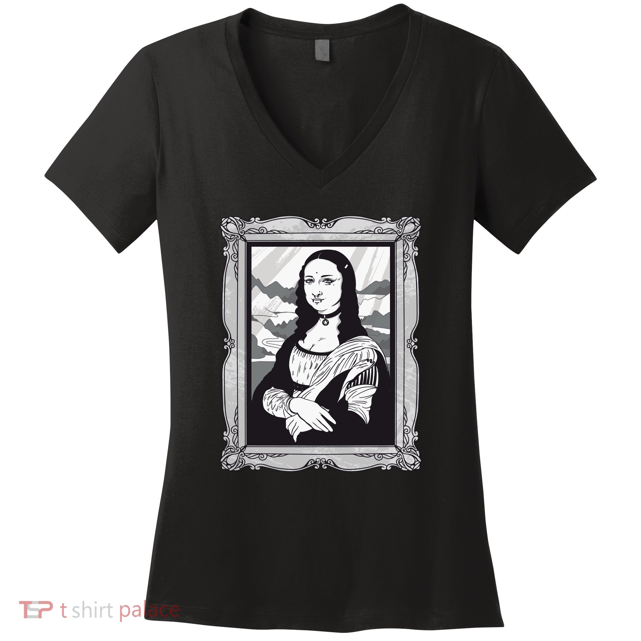 Gothic Mona Lisa Women's V-Neck T-Shirt