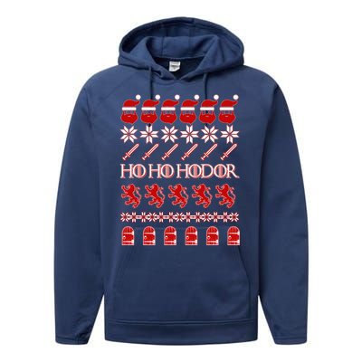 GOTs Ho Ho Hodor Ugly Christmas Sweater Performance Fleece Hoodie