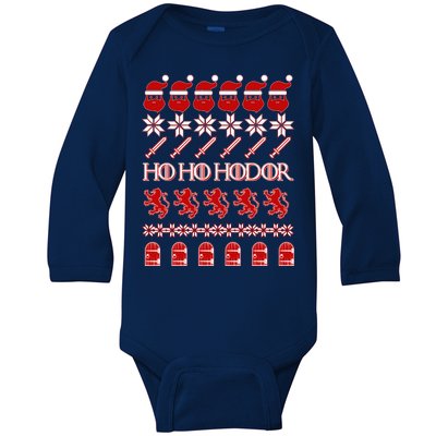 GOTs Ho Ho Hodor Ugly Christmas Sweater Baby Long Sleeve Bodysuit