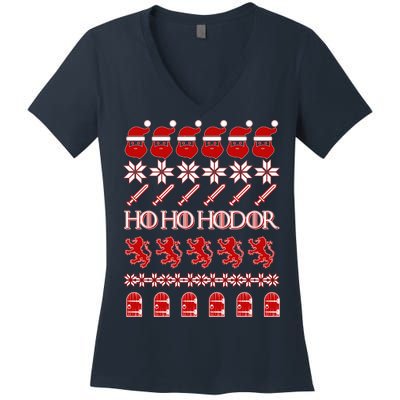 GOTs Ho Ho Hodor Ugly Christmas Sweater Women's V-Neck T-Shirt