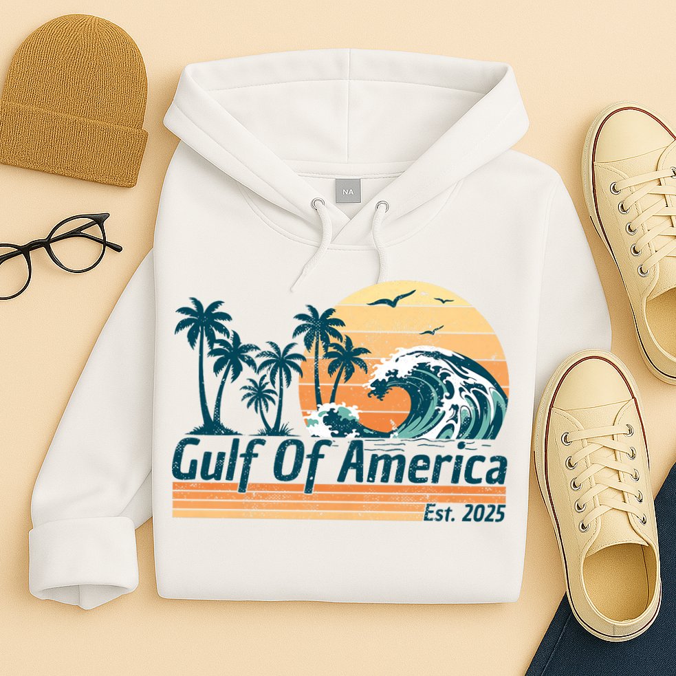 Gulf Of US America Est 2025 Retro Vintage Beach Hoodie