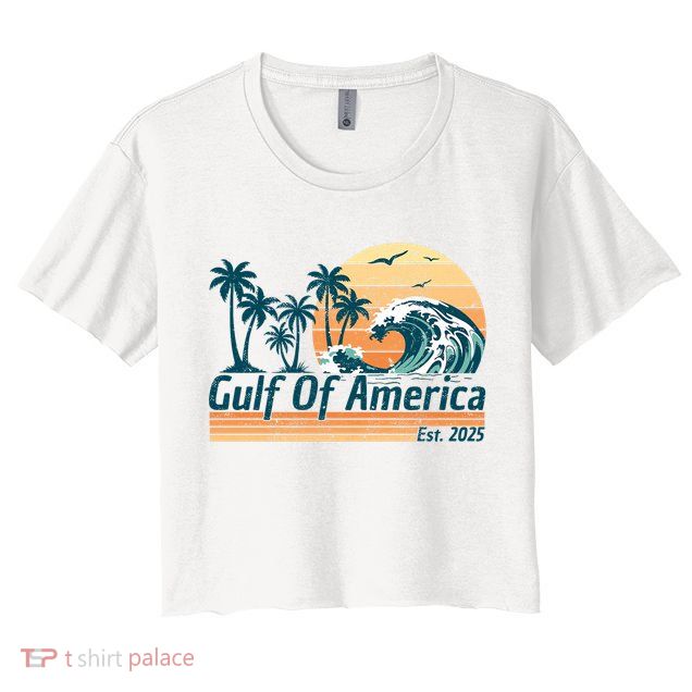 Gulf Of US America Est 2025 Retro Vintage Beach Crop Top