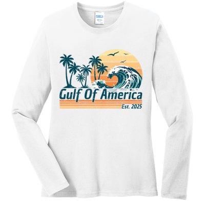 Gulf Of US America Est 2025 Retro Vintage Beach Ladies Long Sleeve Shirt