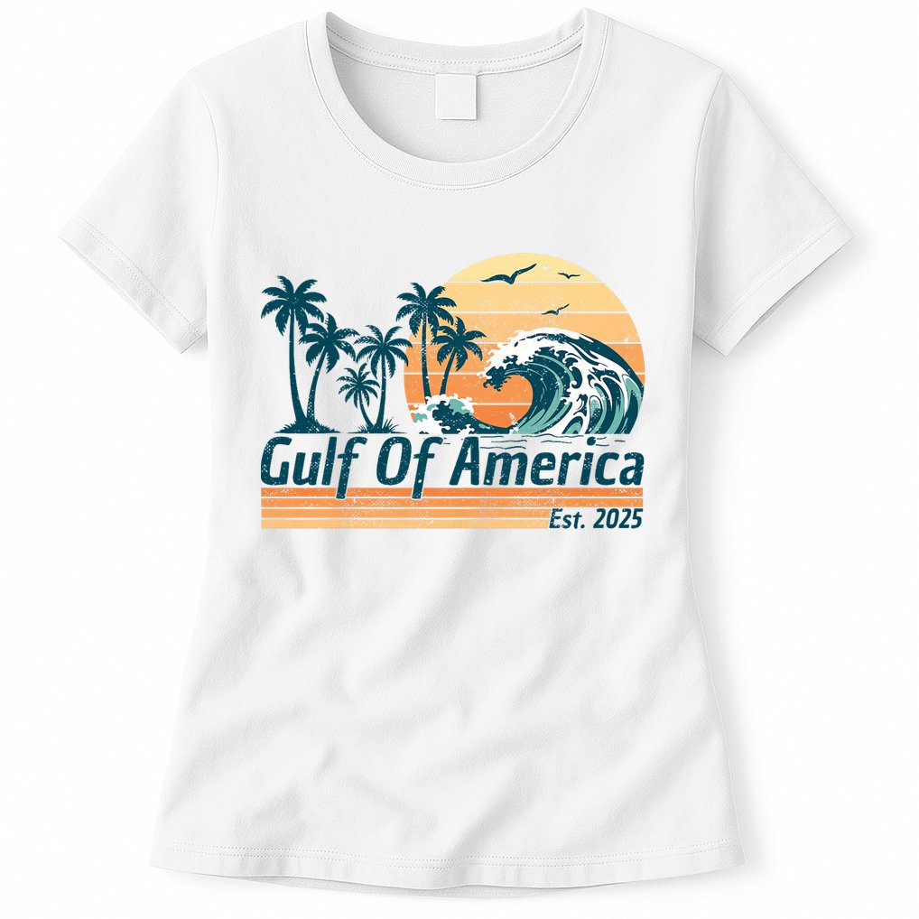 Gulf Of US America Est 2025 Retro Vintage Beach Womens T-Shirt