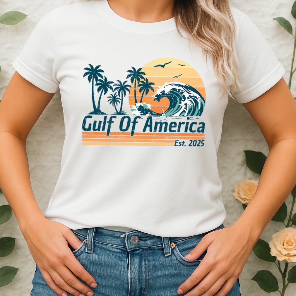 Gulf Of US America Est 2025 Retro Vintage Beach Womens T-Shirt