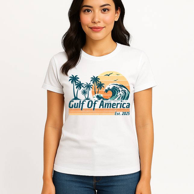 Gulf Of US America Est 2025 Retro Vintage Beach Womens T-Shirt