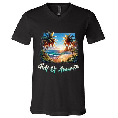 Gulf Of Usa America Beach Ocean Vibes AmericaS Gulf V-Neck T-Shirt