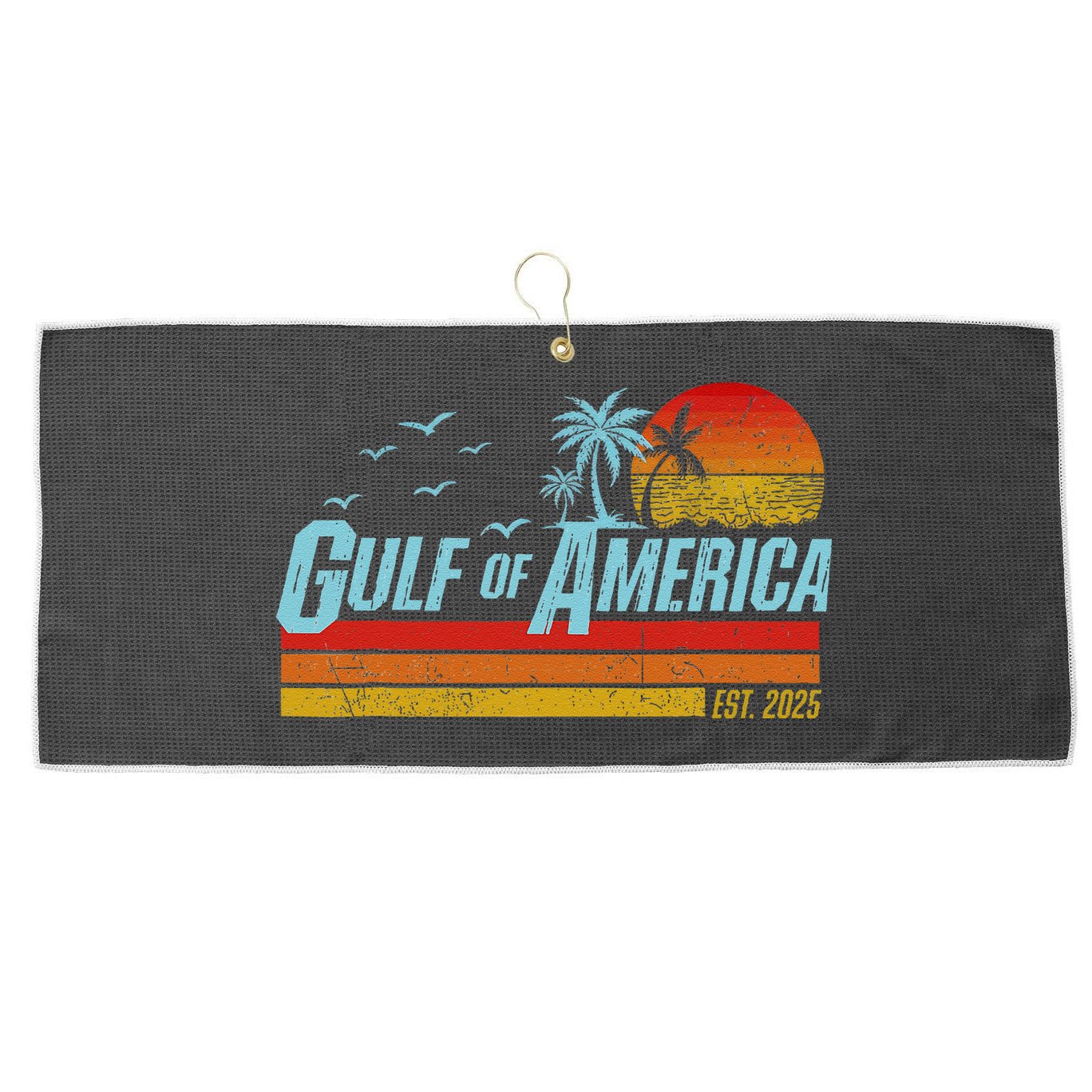 Gulf Of USA America Est 2025 Retro Vintage Beach Large Microfiber Waffle Golf Towel