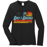 Gulf Of USA America Est 2025 Retro Vintage Beach Ladies Long Sleeve Shirt