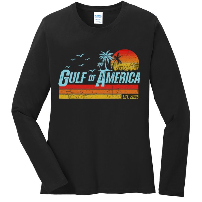 Gulf Of USA America Est 2025 Retro Vintage Beach Ladies Long Sleeve Shirt