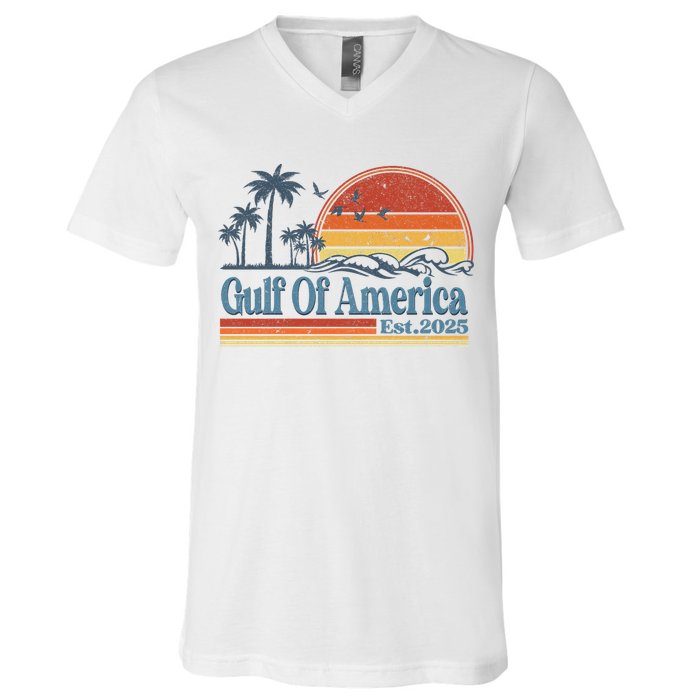 Gulf Of Us America Est 2025 Retro Vintage Beach V-Neck T-Shirt