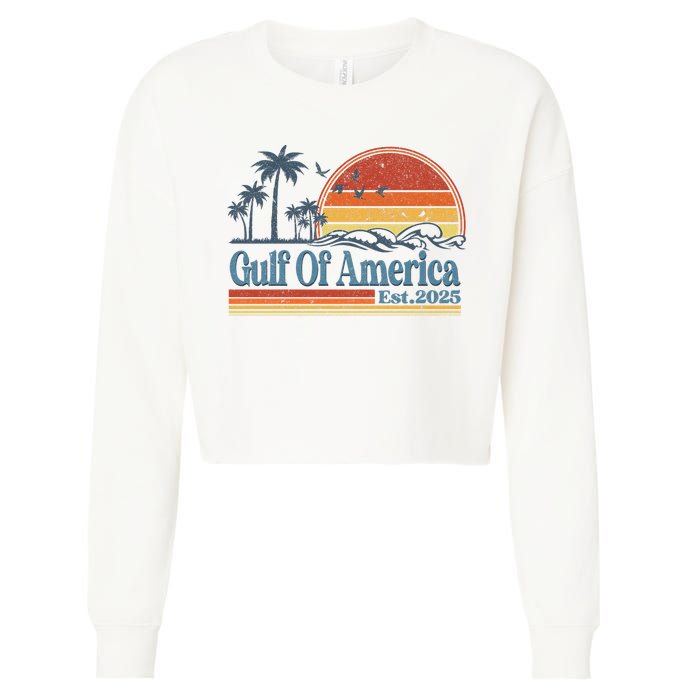 Gulf Of Us America Est 2025 Retro Vintage Beach Cropped Pullover Crew