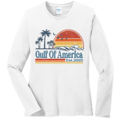 Gulf Of Us America Est 2025 Retro Vintage Beach Ladies Long Sleeve Shirt