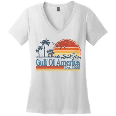 Gulf Of Us America Est 2025 Retro Vintage Beach Women's V-Neck T-Shirt