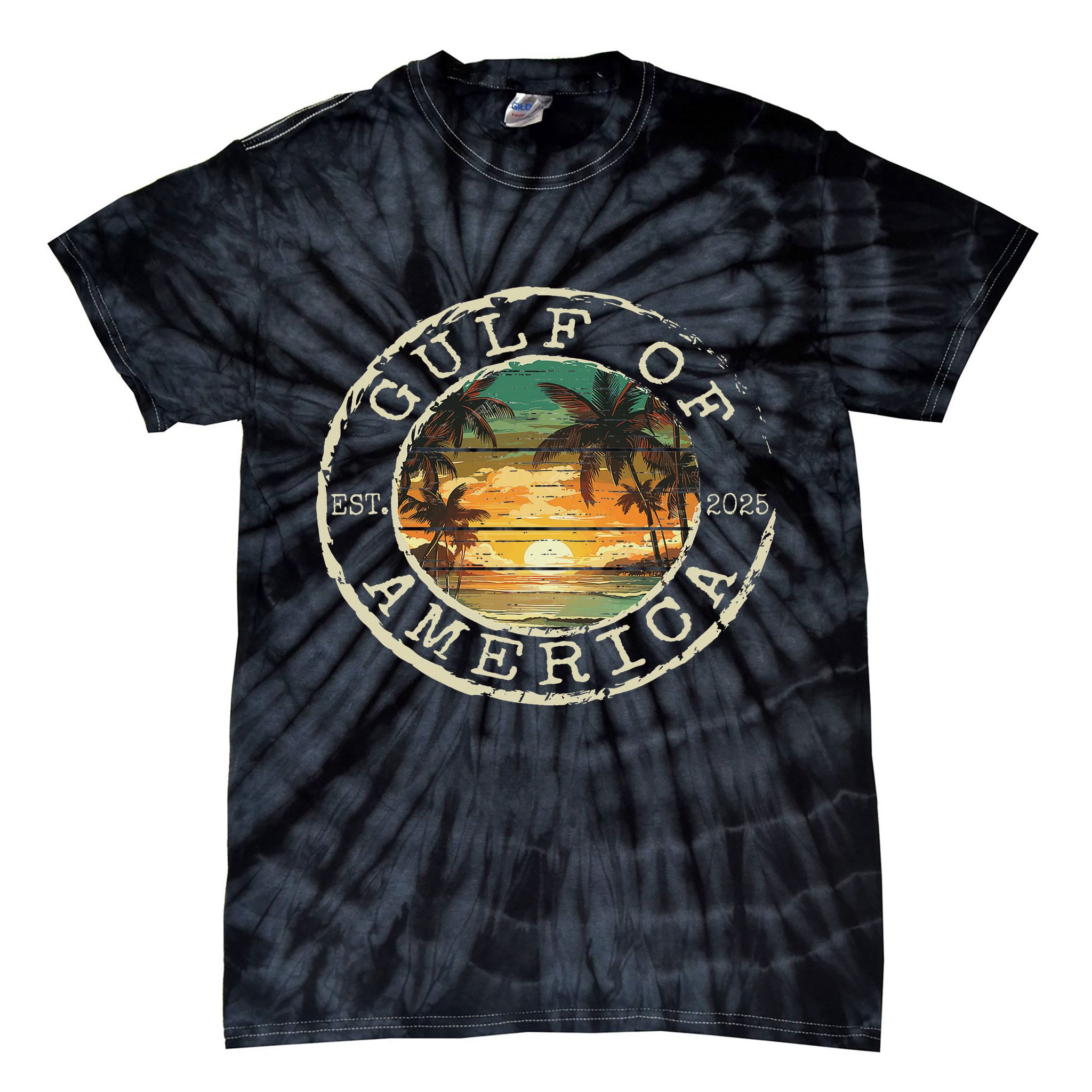 Gulf Of Us America Est 2025 Vintage Beach Stamp Women Tie-Dye T-Shirt