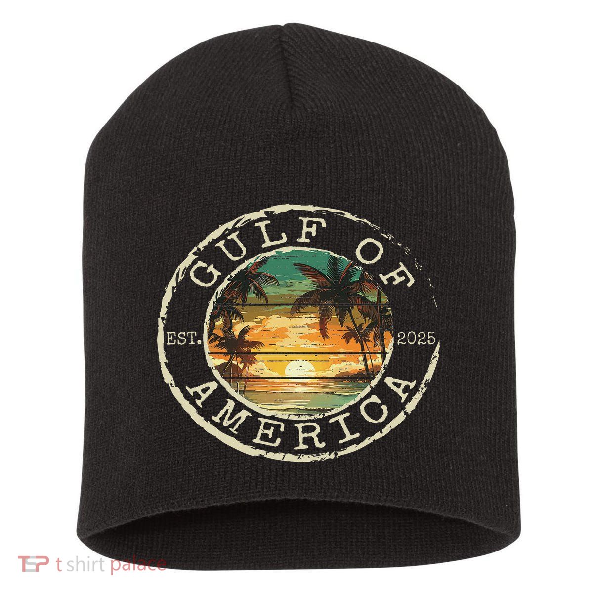 Gulf Of Us America Est 2025 Vintage Beach Stamp Women Short Acrylic Beanie