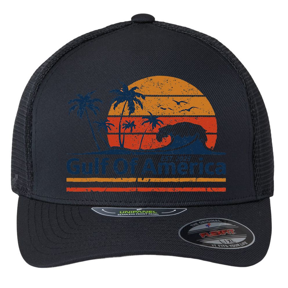 Gulf Of Usa America Est 2025 Retro Vintage Beach Flexfit Unipanel Trucker Cap