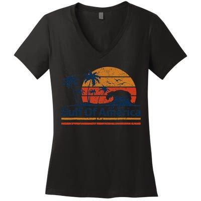 Gulf Of Usa America Est 2025 Retro Vintage Beach Women's V-Neck T-Shirt