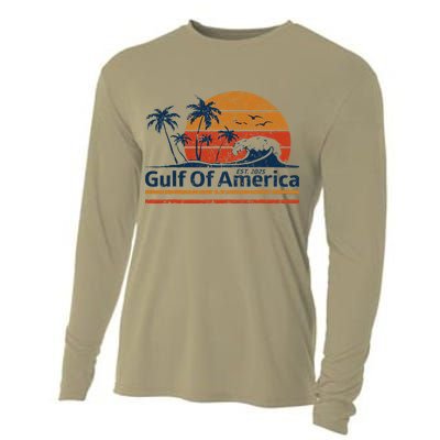 Gulf Of Usa America Est 2025 Retro Vintage Beach Cooling Performance Long Sleeve Crew