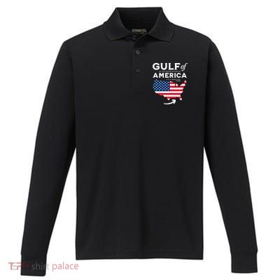 Gulf Of Us America American Flag Performance Long Sleeve Polo