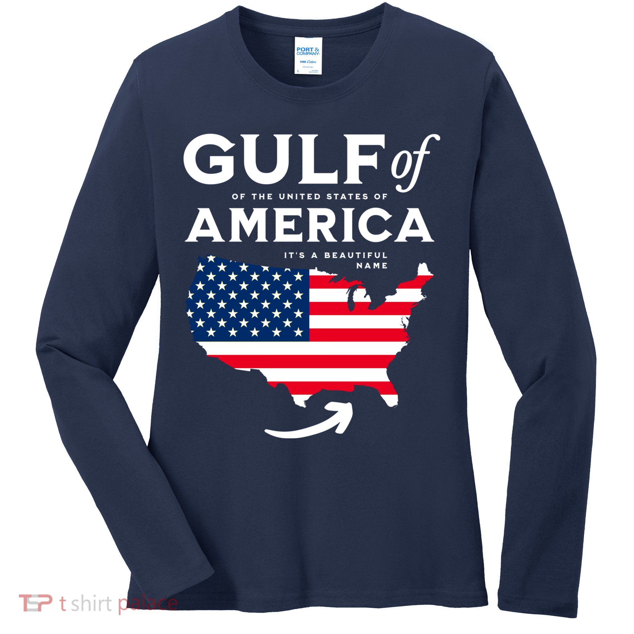 Gulf Of Us America American Flag Ladies Long Sleeve Shirt