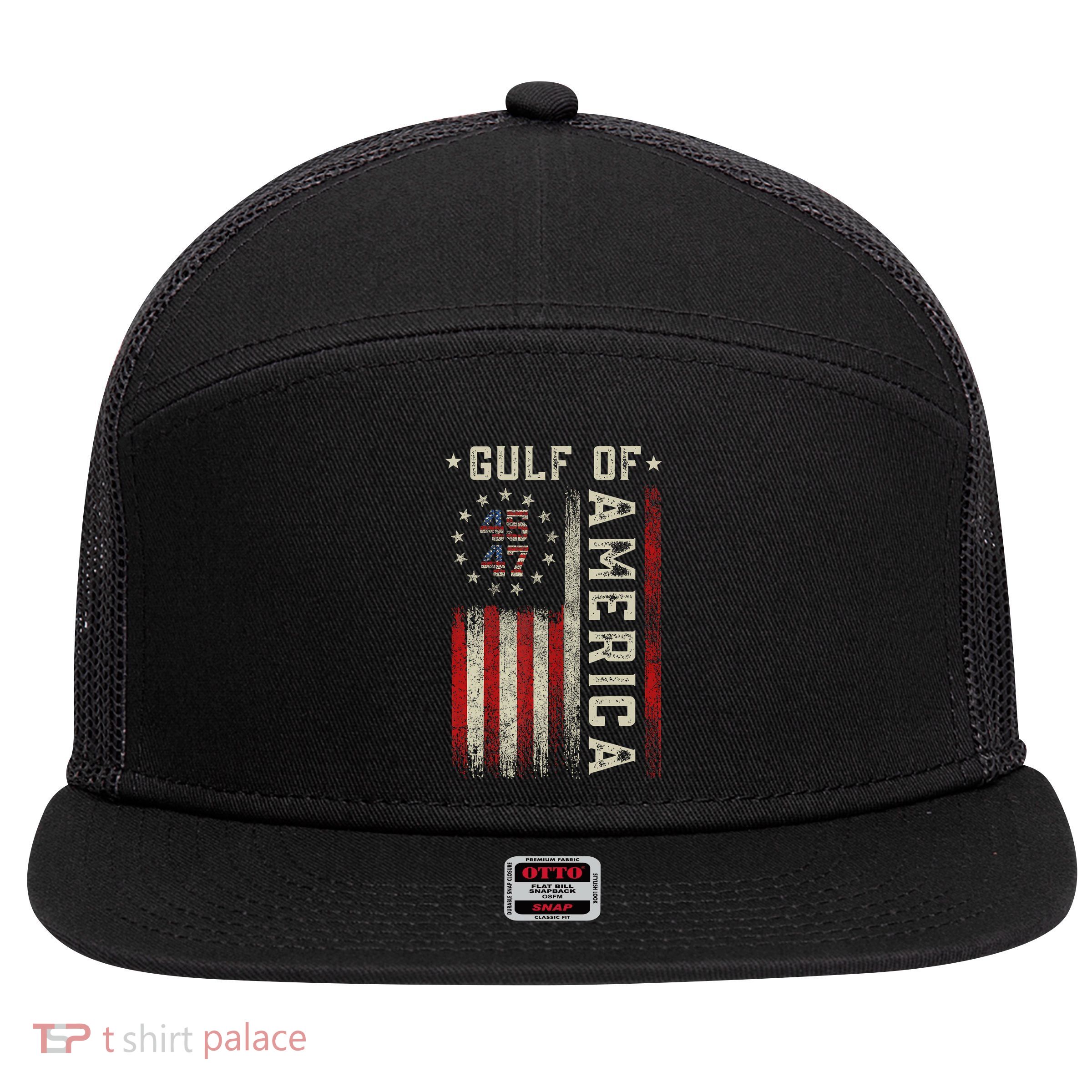 Gulf Of Usa America Funny Usa Flag 7 Panel Mesh Trucker Snapback Hat