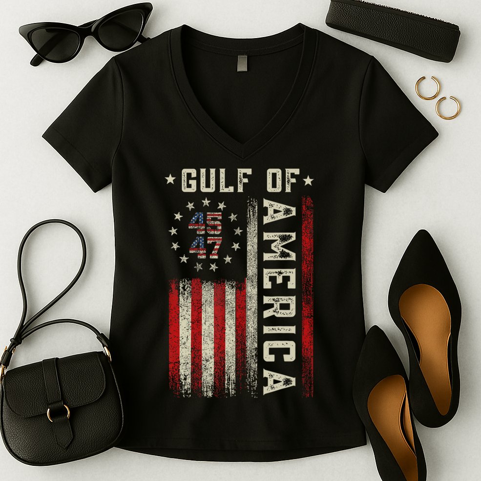 Gulf Of Usa America Funny Usa Flag Women's V-Neck T-Shirt