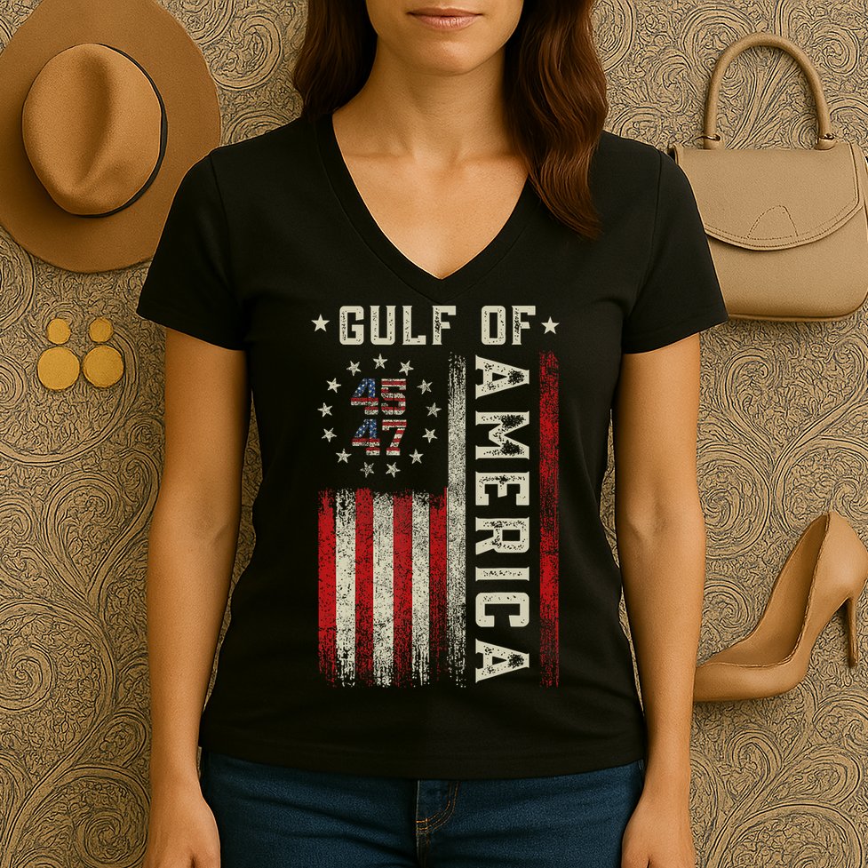 Gulf Of Usa America Funny Usa Flag Women's V-Neck T-Shirt