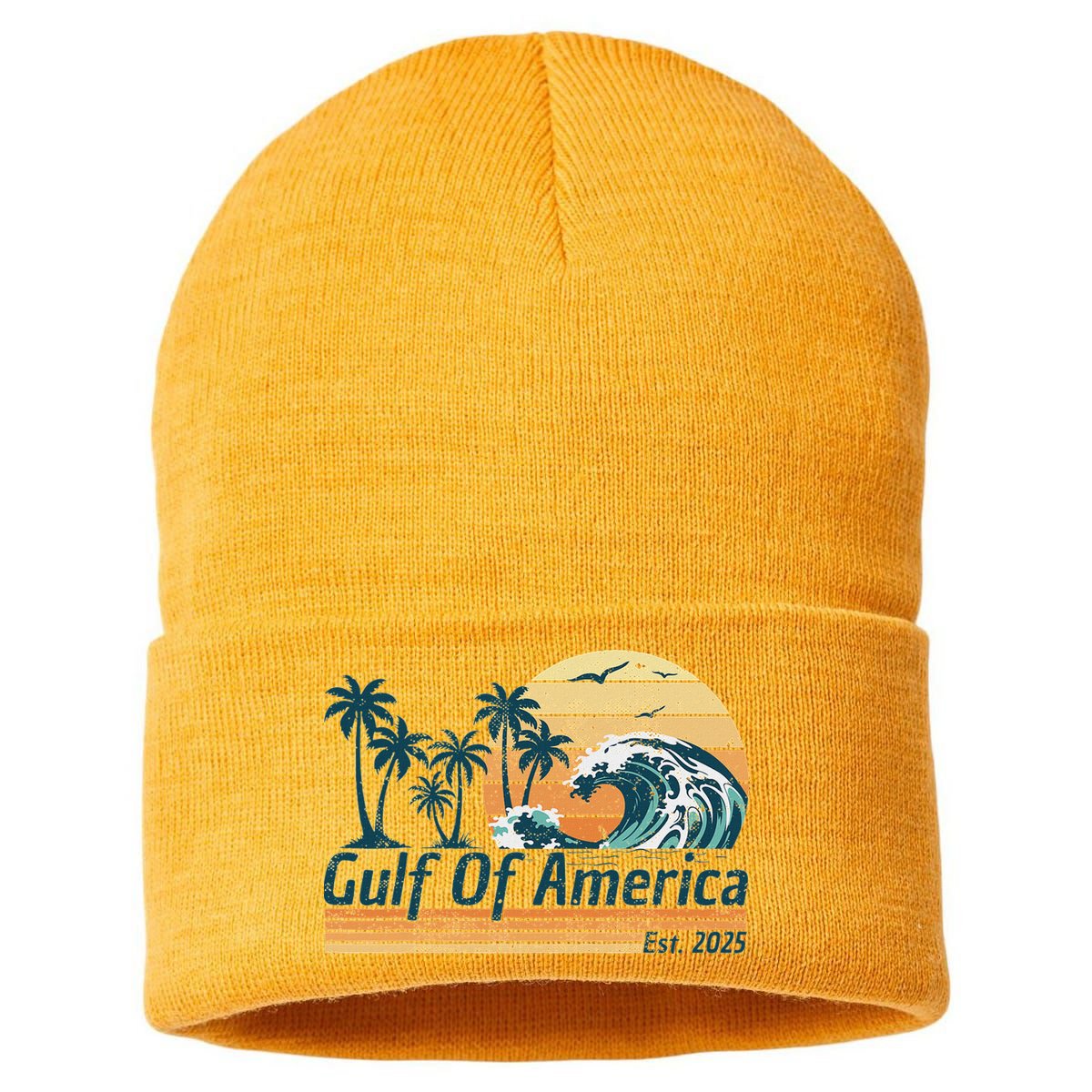 Gulf Of Us America Est 2025 Retro Vintage Beach Sustainable Knit Beanie