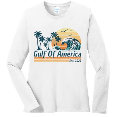 Gulf Of Us America Est 2025 Retro Vintage Beach Ladies Long Sleeve Shirt