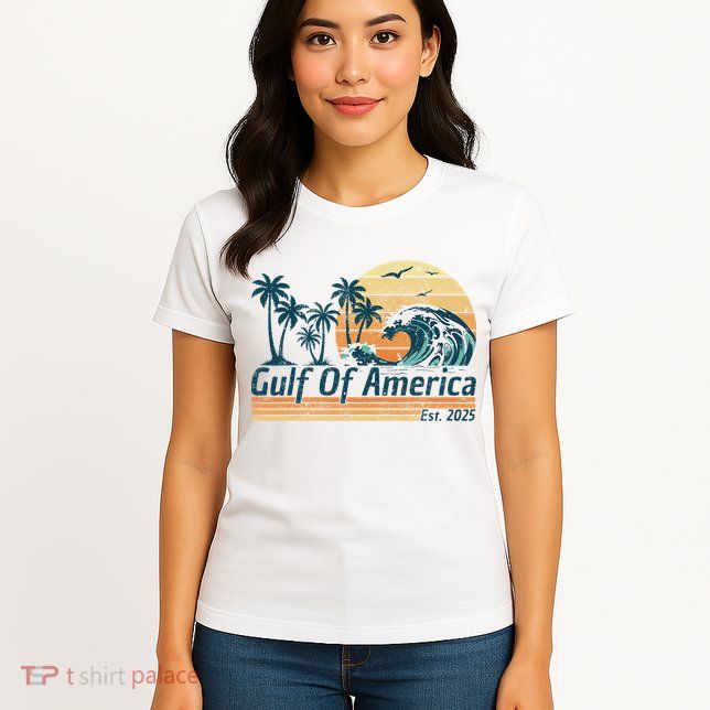 Gulf Of Us America Est 2025 Retro Vintage Beach Womens T-Shirt